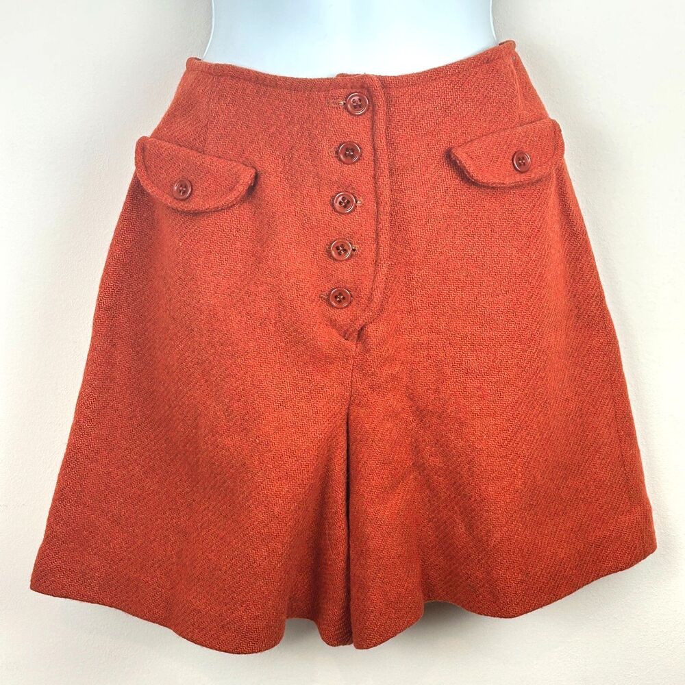 Vintage Bobbie Brooks Wool Hotpants Skirt Burnt Orange Wool Size Small